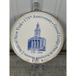 Vintage Masons New York 175 Anniversary Plate Cir 1956 Utica Grand Lodge W Names